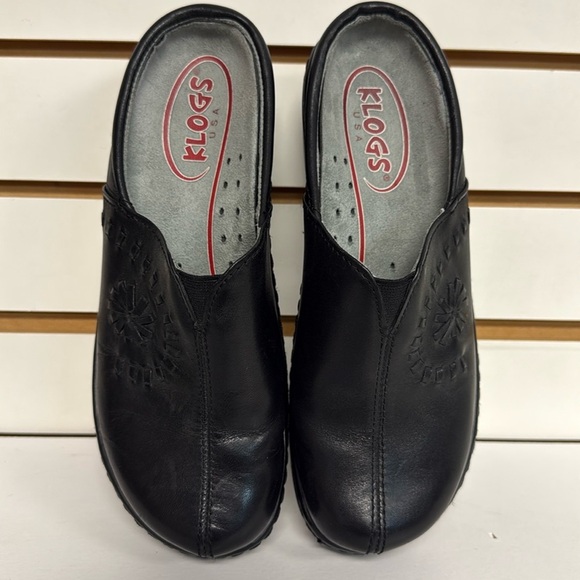 KLOGS PORTOFINO BLACK LEATHER SLIP RESISTANT PLATFORM CLOGS COMFORT FOOTBED SZ 7 - Picture 1 of 11